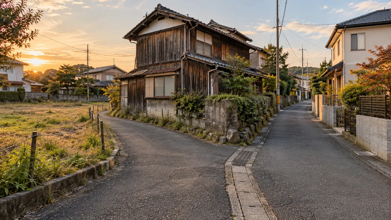 相続した古い実家の前で、売却か解体かを考えながら書類を見る手元