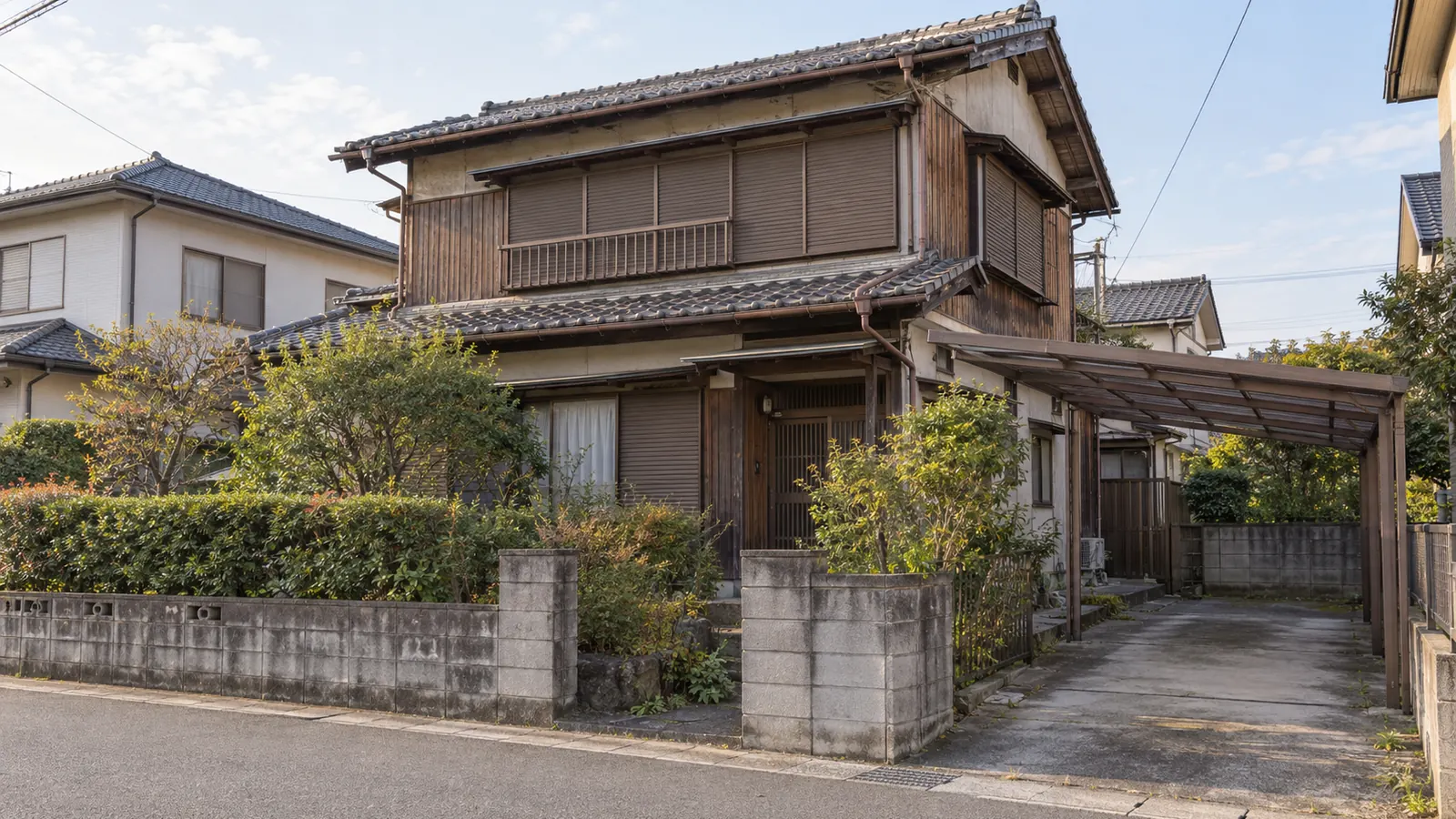 刈谷市の住宅街に建つ、築年数の古い木造2階建ての家