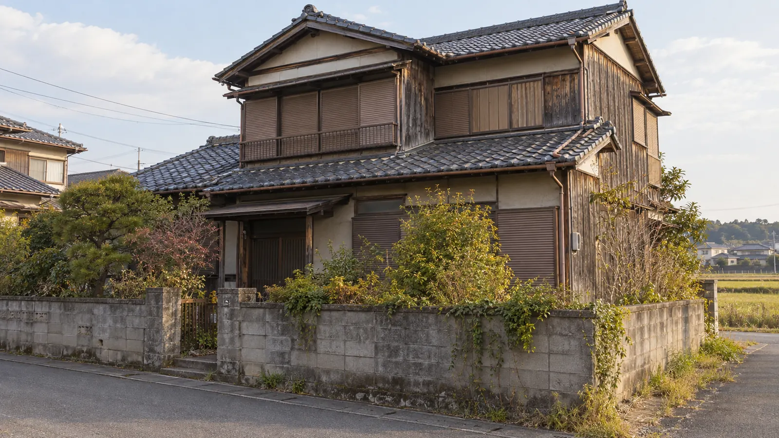 西尾市の住宅街に建つ、築年数の古い木造2階建ての家