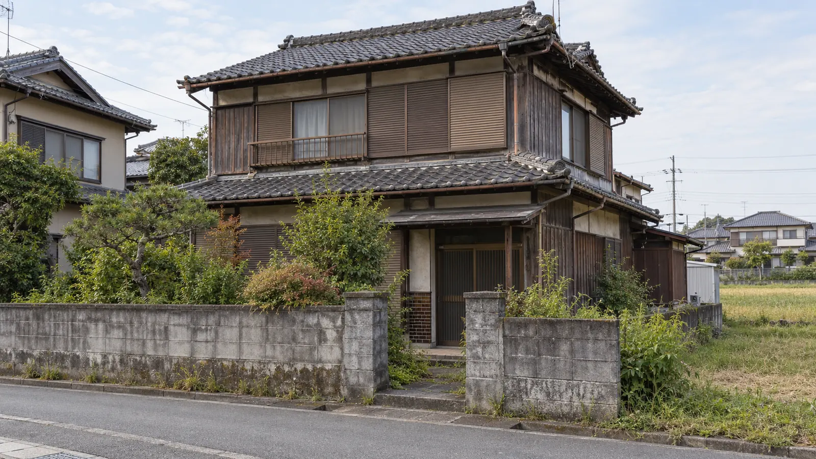 豊田市の住宅街に建つ、築年数の古い木造2階建ての家