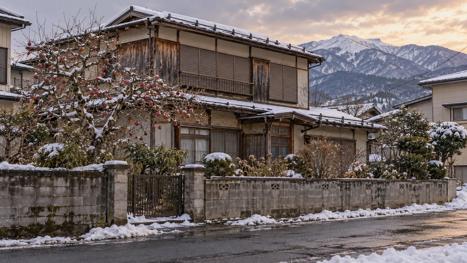 弘前市の住宅街に建つ、築年数の古い木造2階建ての家