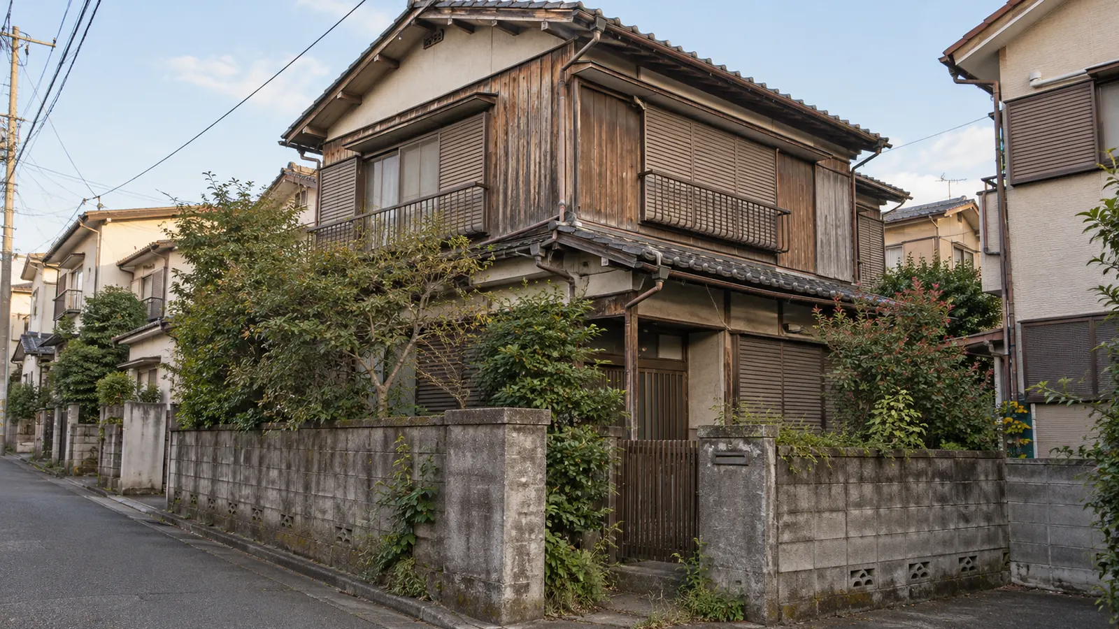 船橋市の住宅街に建つ、築年数の古い木造2階建ての家