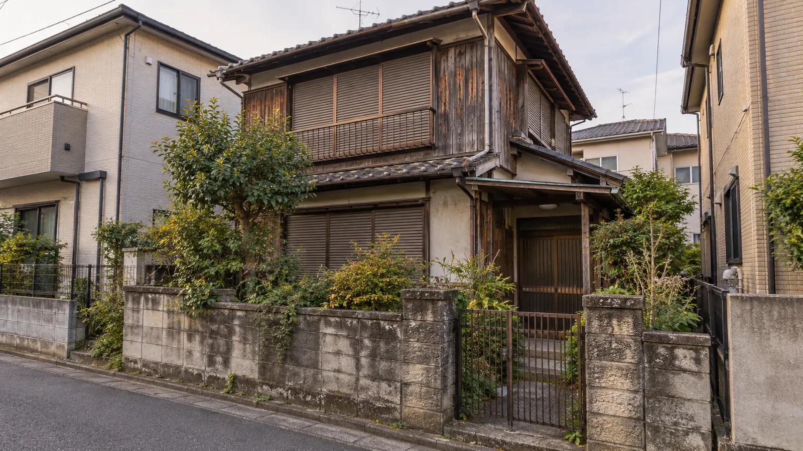 松戸市の住宅街に建つ、築年数の古い木造2階建ての家