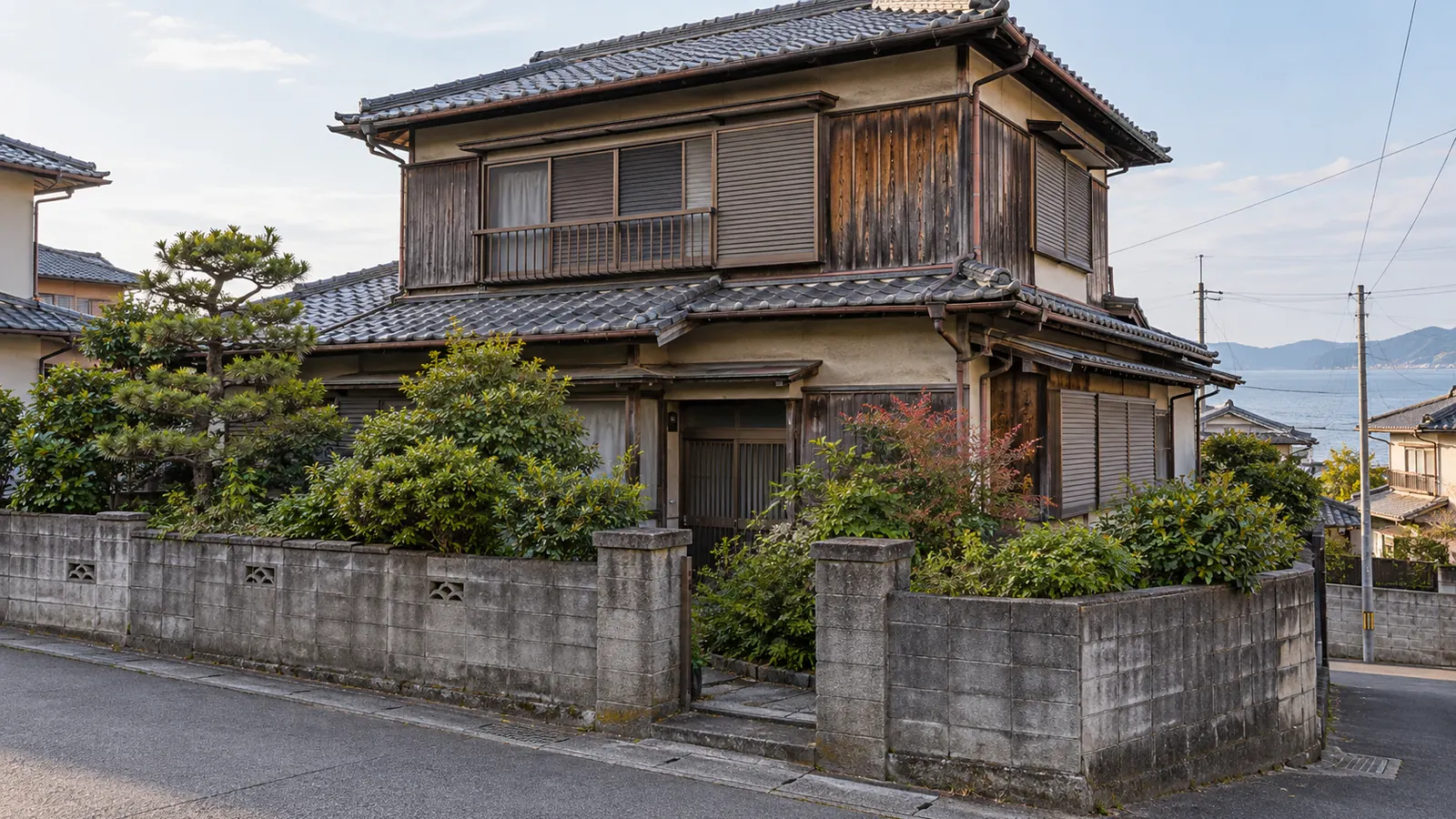 今治市の住宅街に建つ、築年数の古い木造2階建ての家