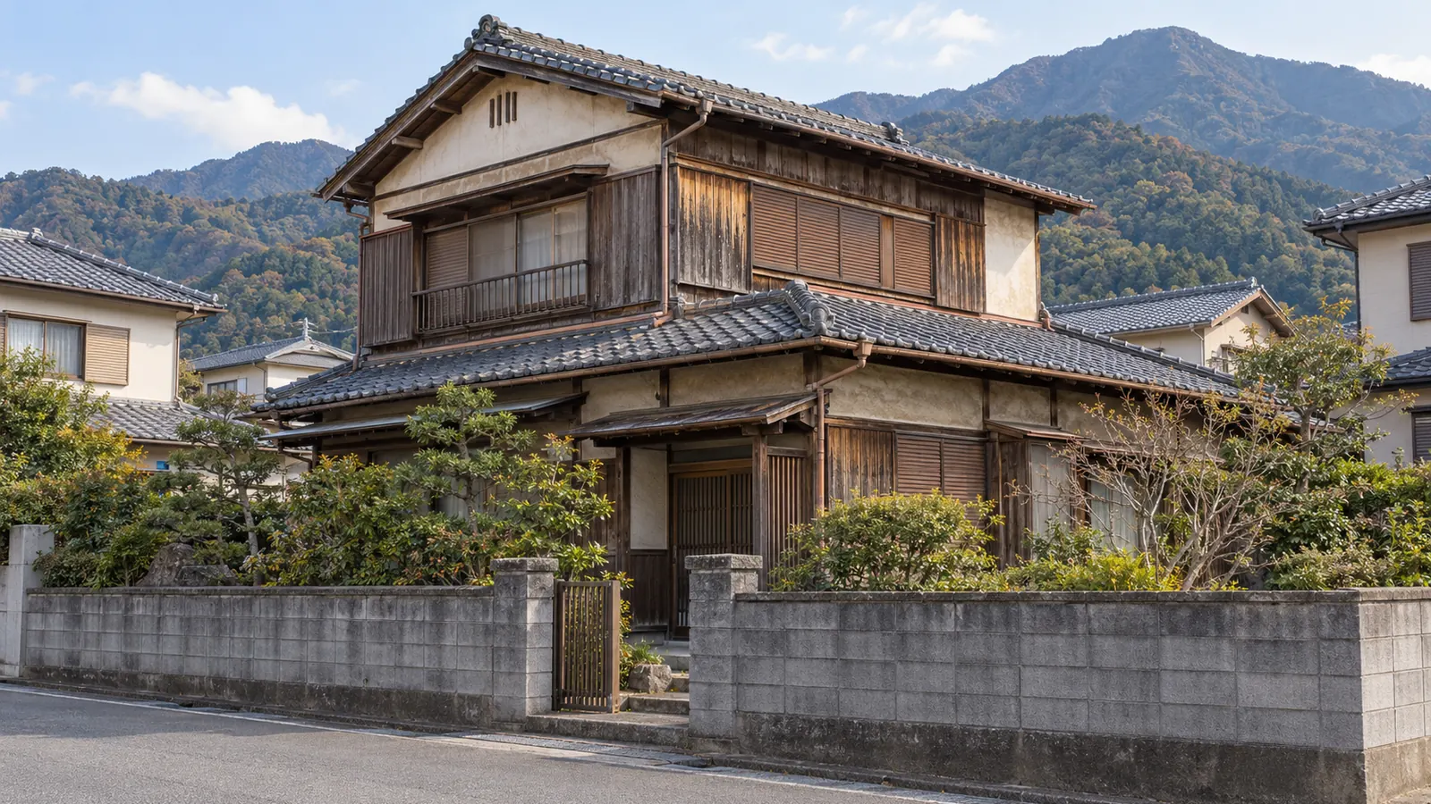新居浜市の住宅街に建つ、築年数の古い木造2階建ての家