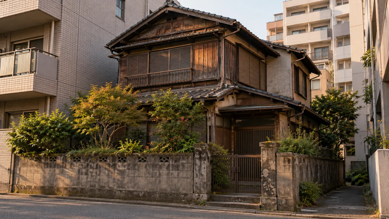 福岡市の住宅街に建つ、築年数の古い木造2階建ての家