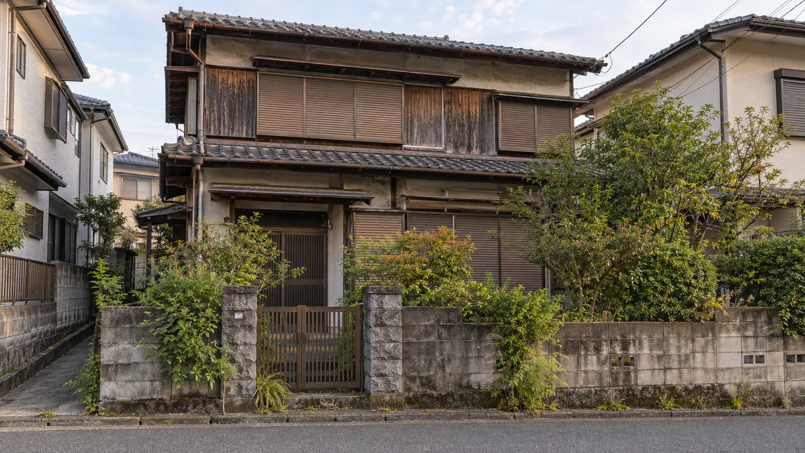 春日市の住宅街に建つ、築年数の古い木造2階建ての家