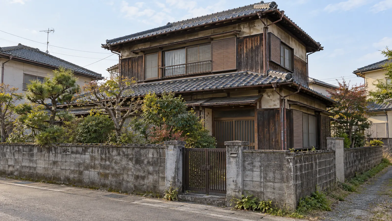 大牟田市の住宅街に建つ、築年数の古い木造2階建ての家