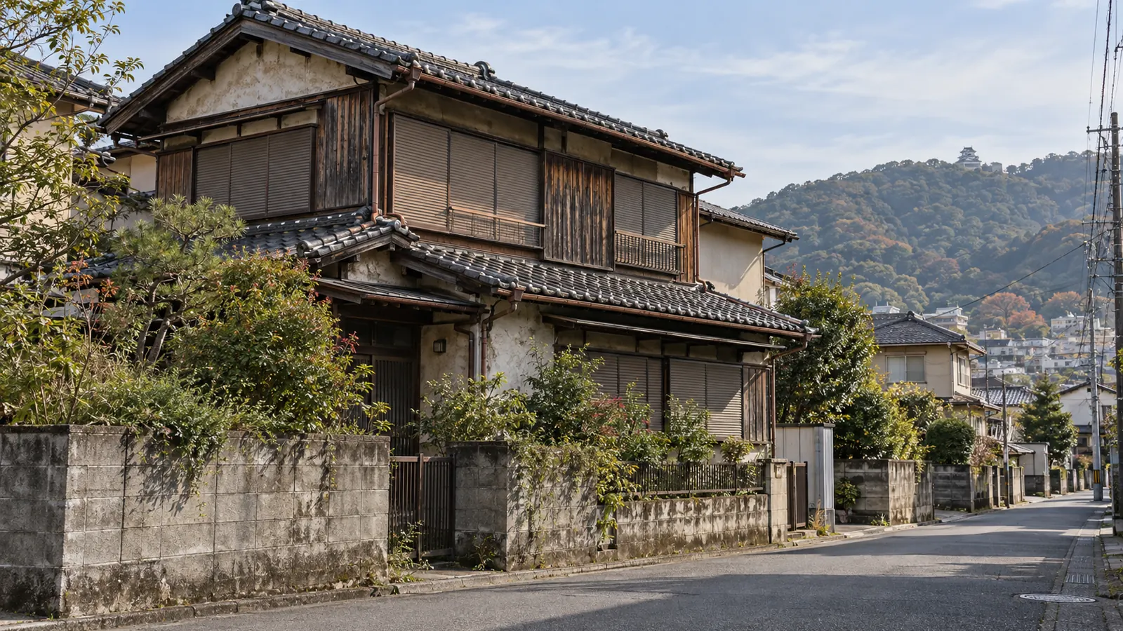 岐阜市の住宅街に建つ、築年数の古い木造2階建ての家