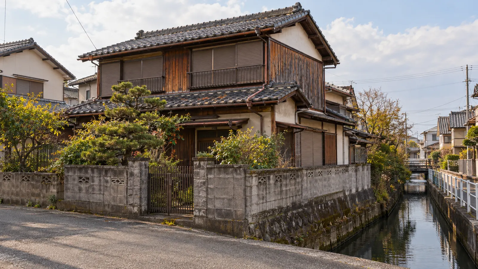 大垣市の住宅街に建つ、築年数の古い木造2階建ての家