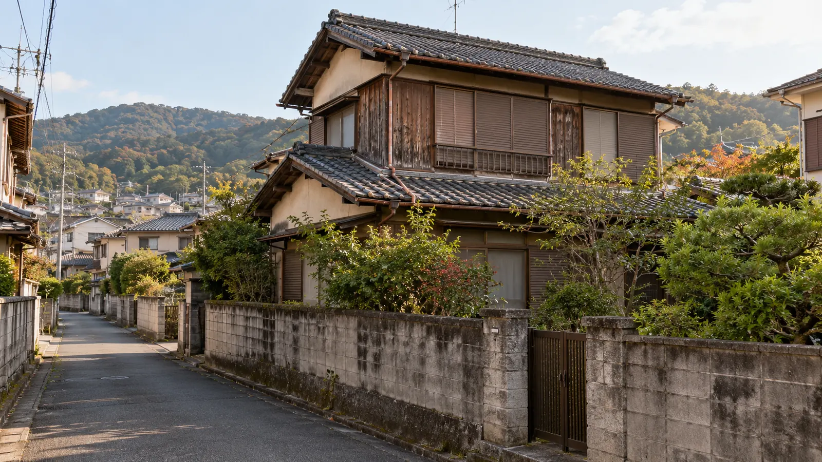 福山市の住宅街に建つ、築年数の古い木造2階建ての家