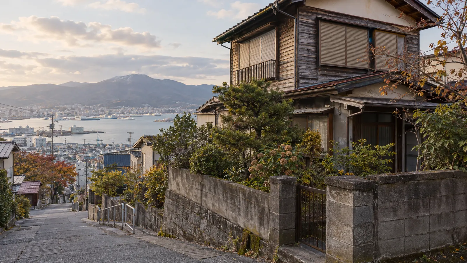 函館市の住宅街に建つ、築年数の古い木造2階建ての家