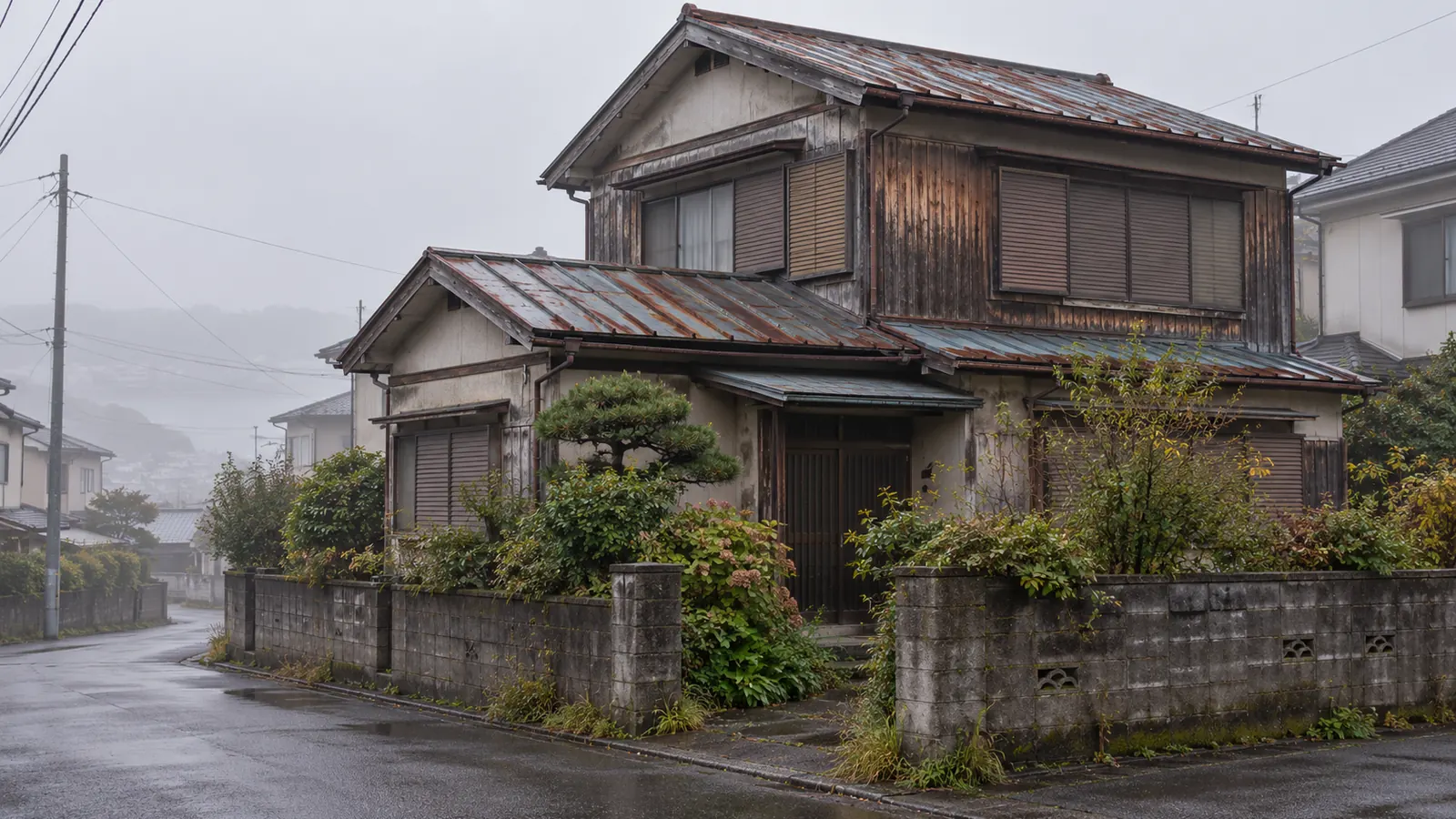 釧路市の住宅街に建つ、築年数の古い木造2階建ての家