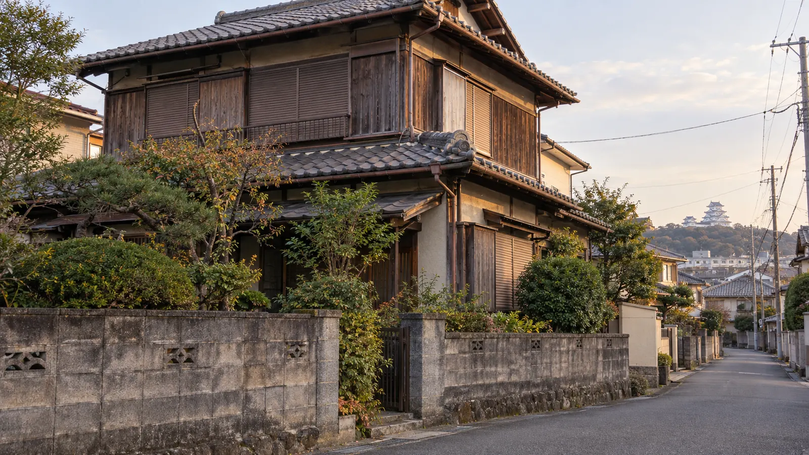 姫路市の住宅街に建つ、築年数の古い木造2階建ての家