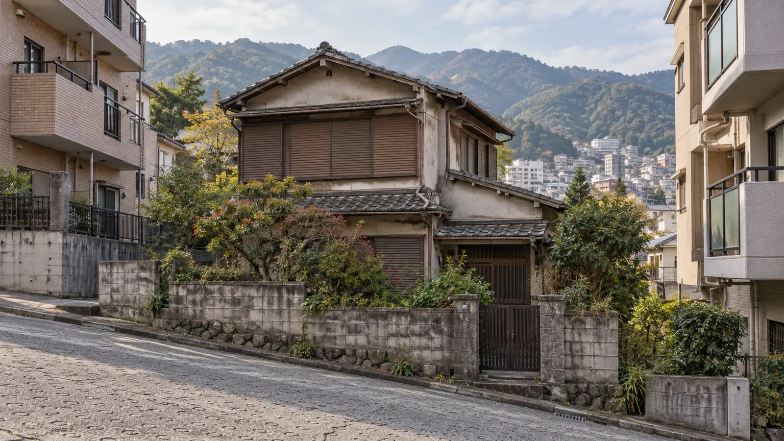 神戸市の住宅街に建つ、築年数の古い木造2階建ての家