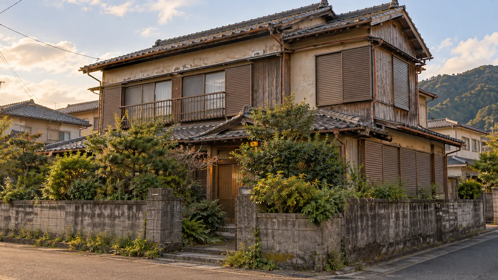 鹿屋市の住宅街に建つ、築年数の古い木造2階建ての家
