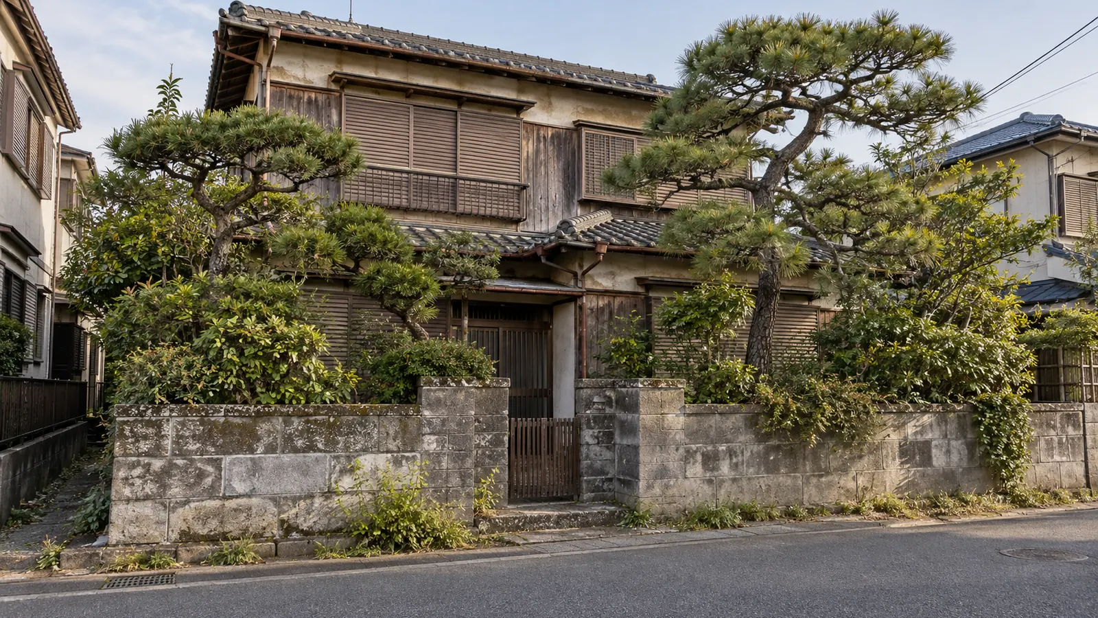 茅ヶ崎市の住宅街に建つ、築年数の古い木造2階建ての家