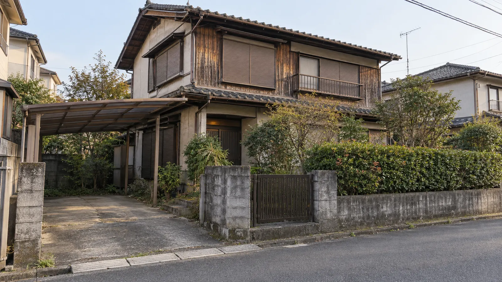 相模原市の住宅街に建つ、築年数の古い木造2階建ての家