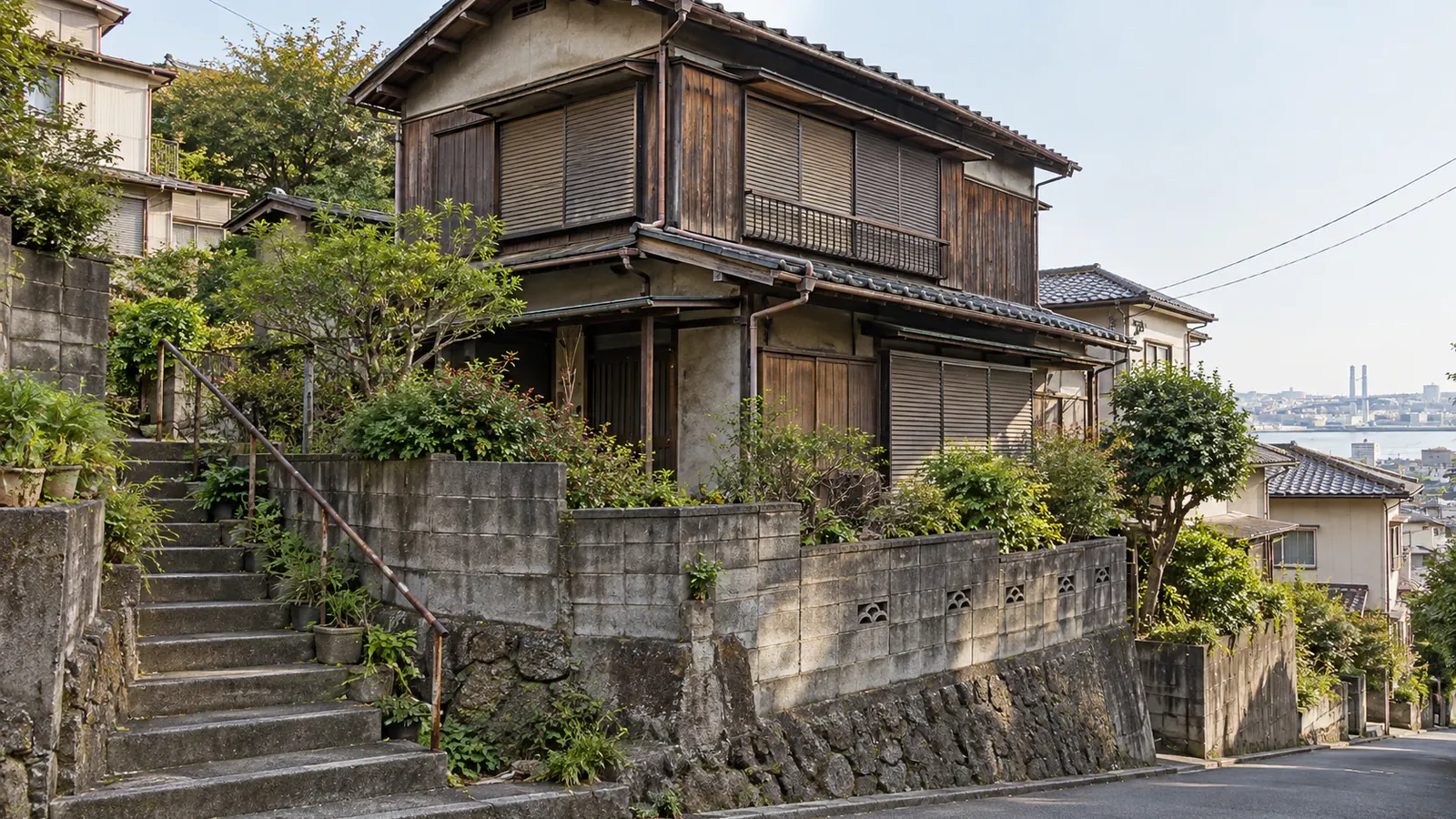 横浜市の住宅街に建つ、築年数の古い木造2階建ての家