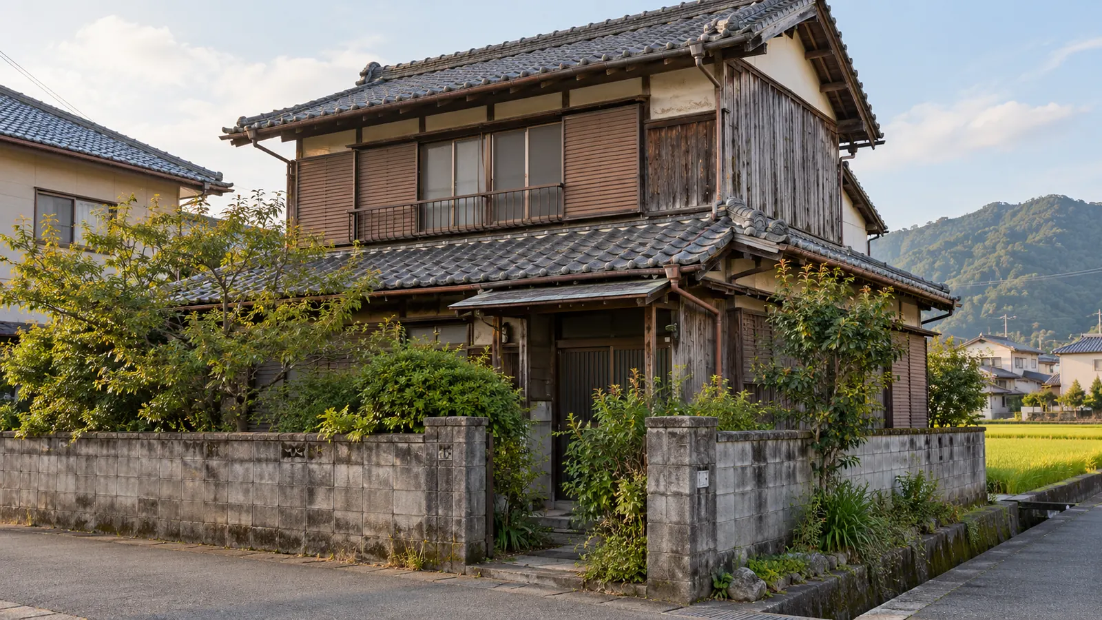 南国市の住宅街に建つ、築年数の古い木造2階建ての家