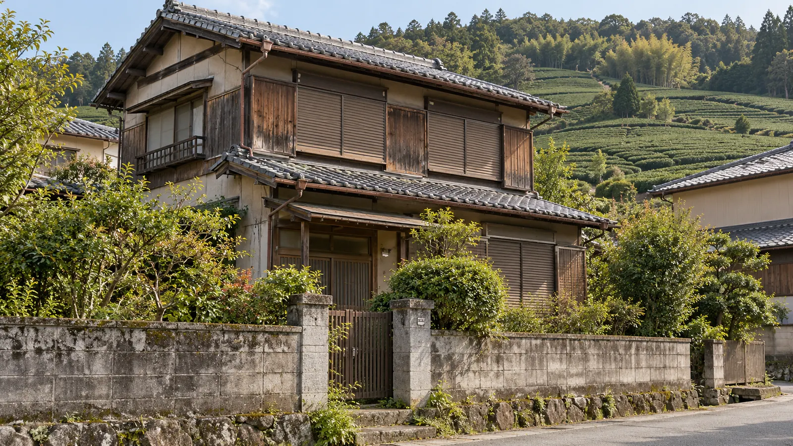 宇治市の住宅街に建つ、築年数の古い木造2階建ての家