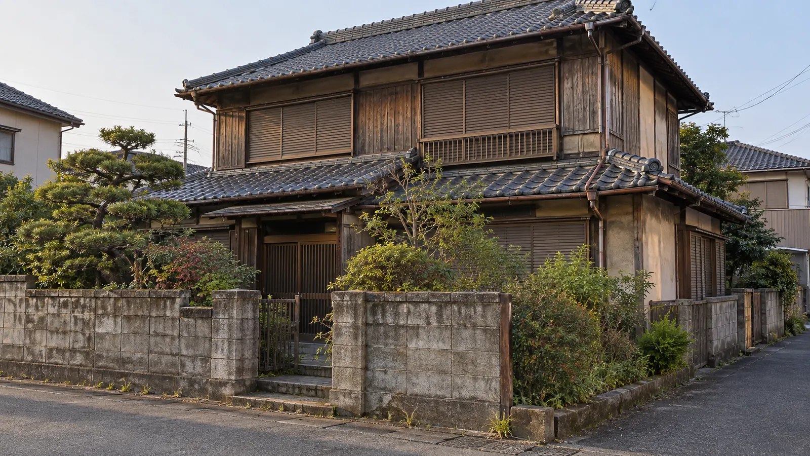 松阪市の住宅街に建つ、築年数の古い木造2階建ての家
