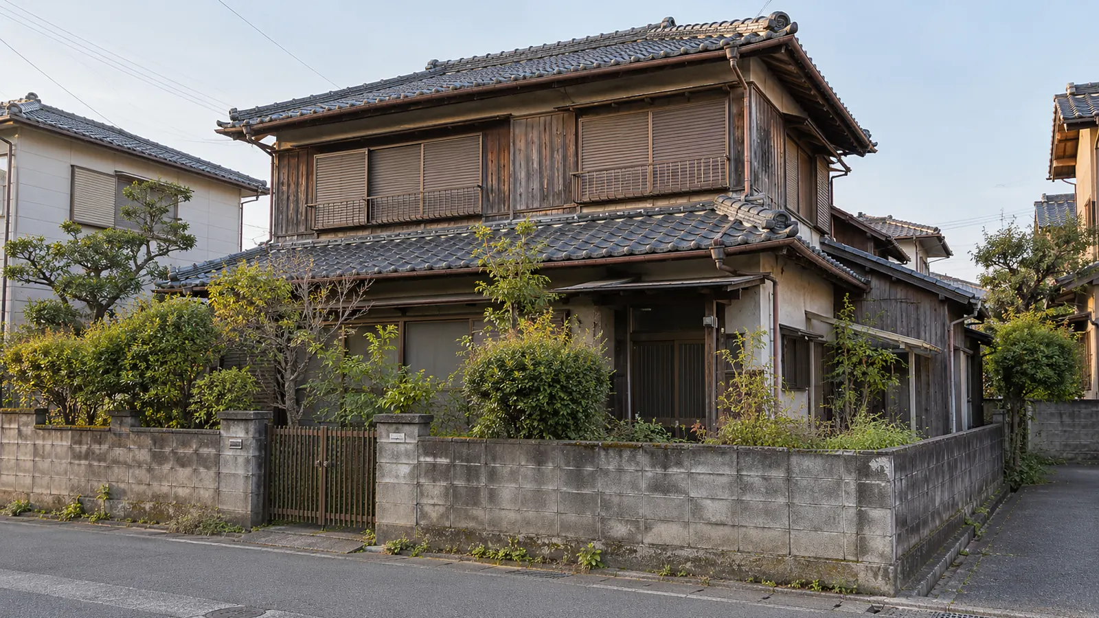 鈴鹿市の住宅街に建つ、築年数の古い木造2階建ての家