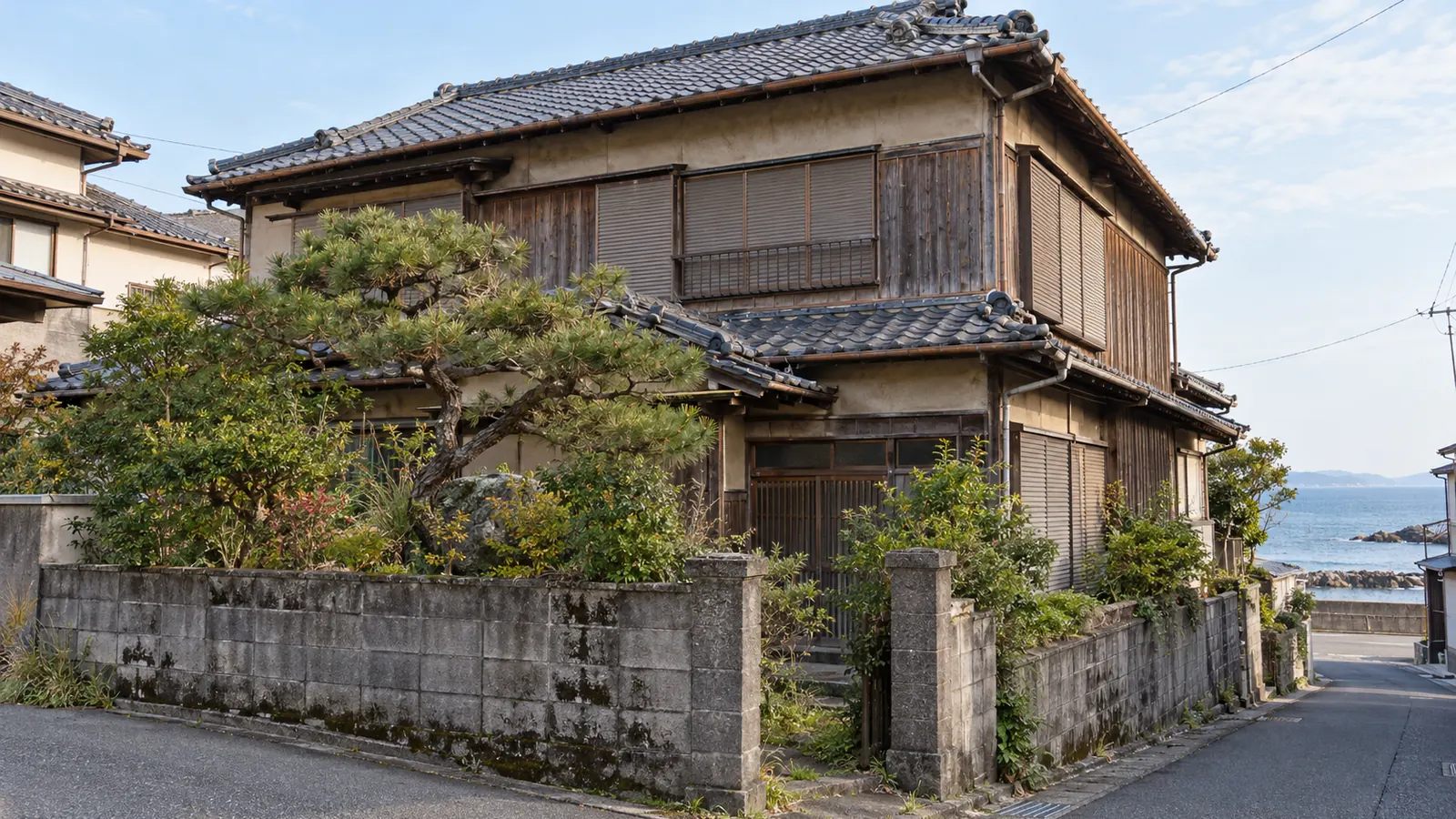 津市の住宅街に建つ、築年数の古い木造2階建ての家