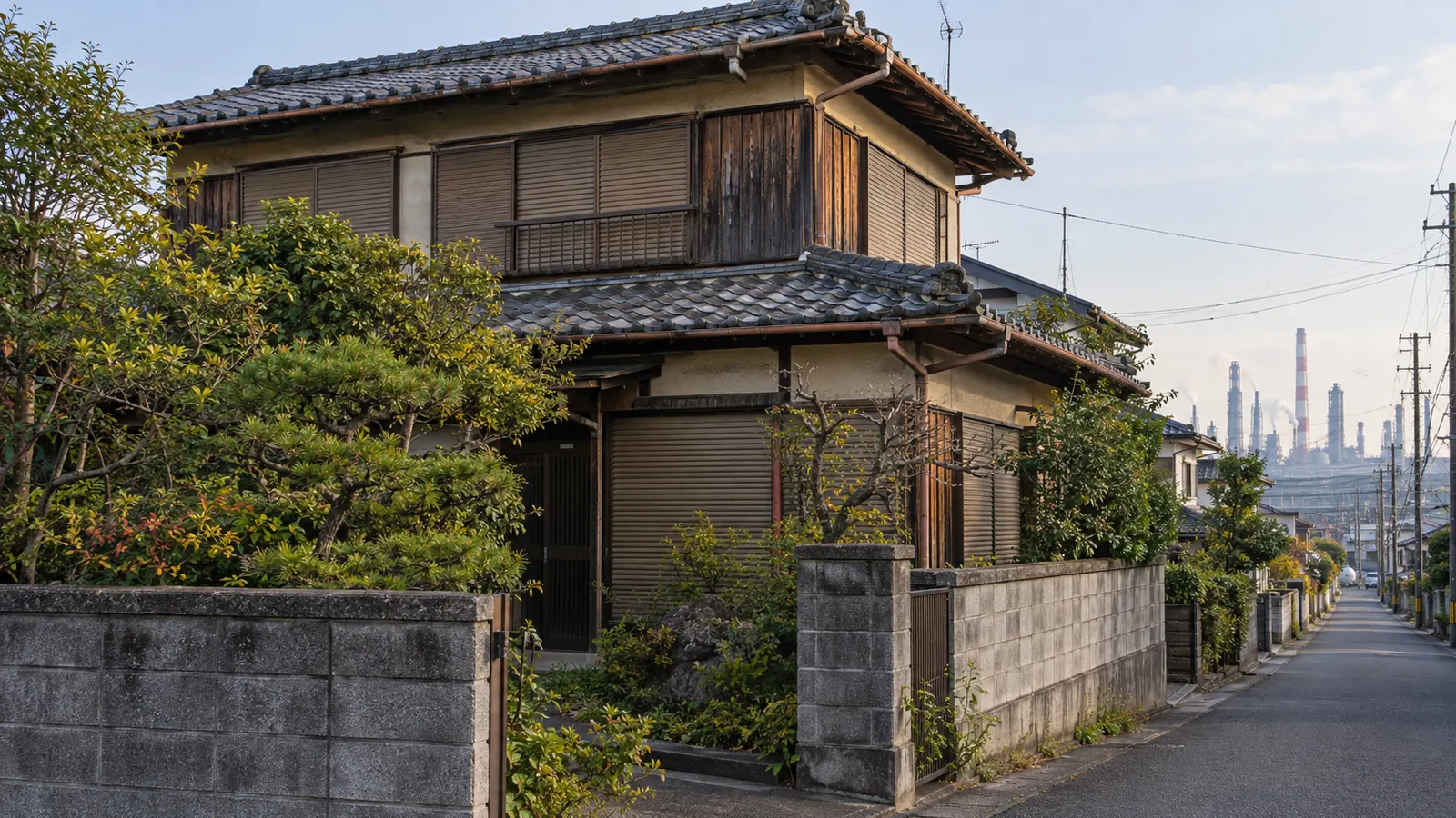 四日市市の住宅街に建つ、築年数の古い木造2階建ての家