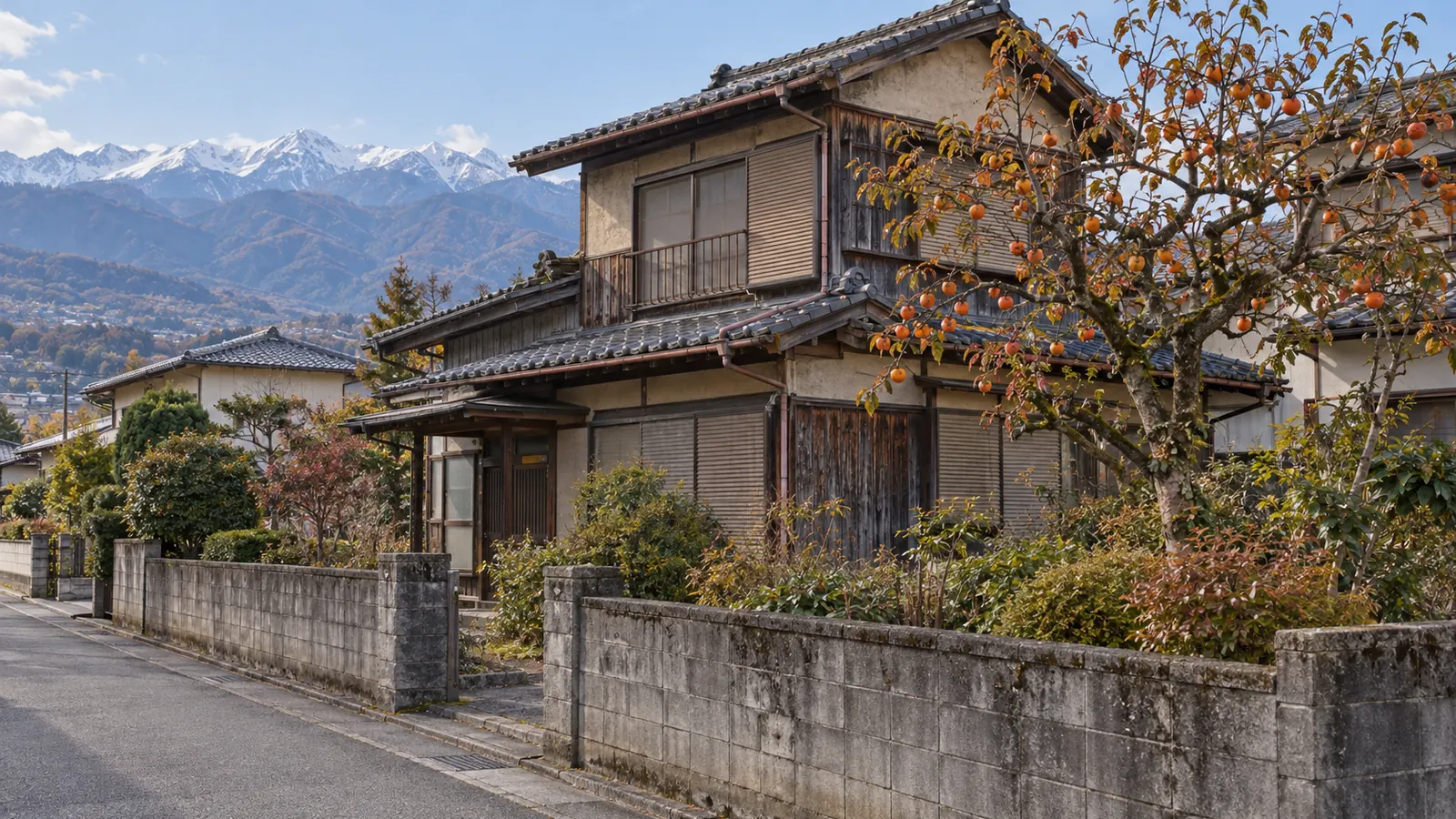 飯田市の住宅街に建つ、築年数の古い木造2階建ての家