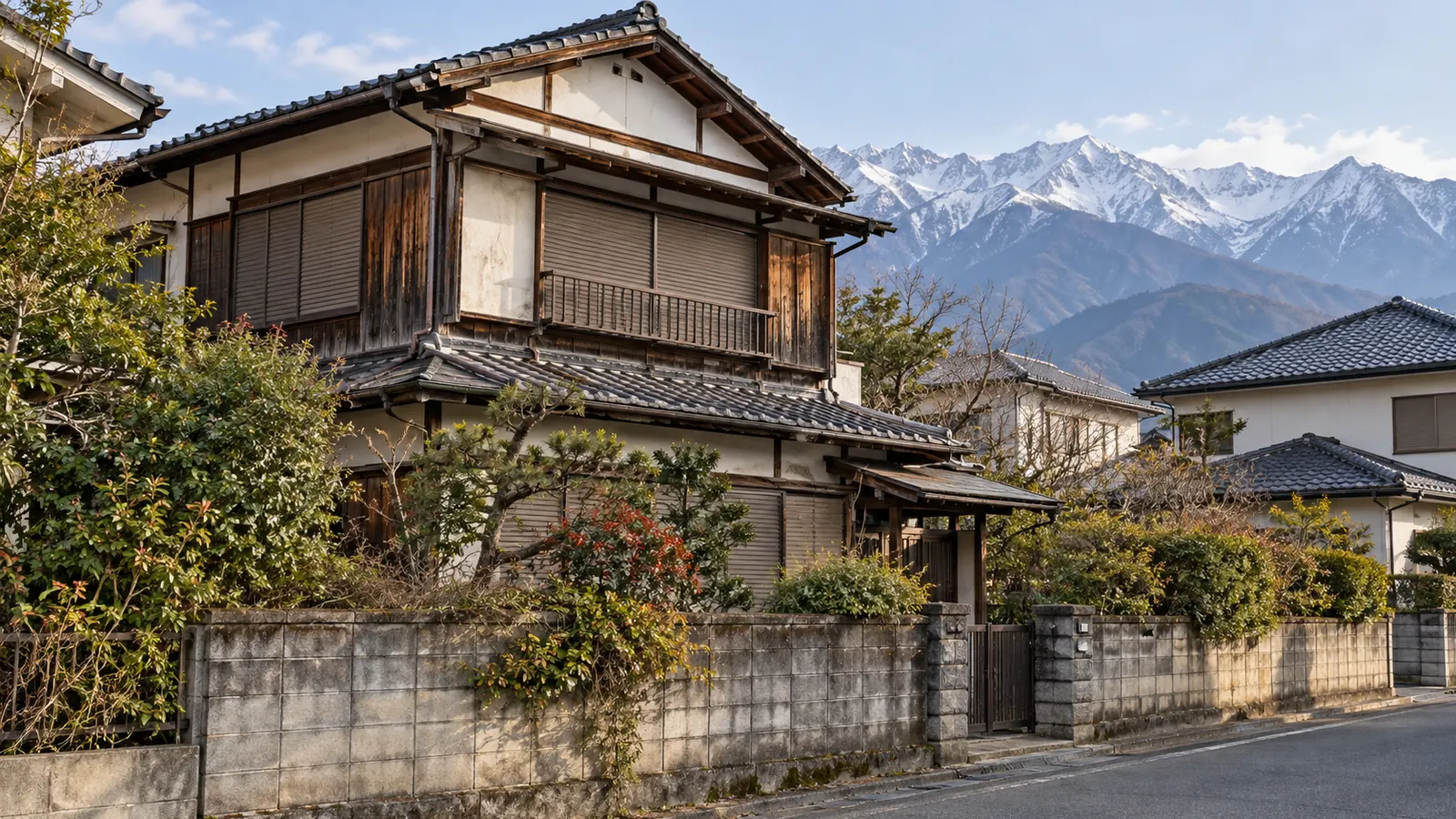 松本市の住宅街に建つ、築年数の古い木造2階建ての家