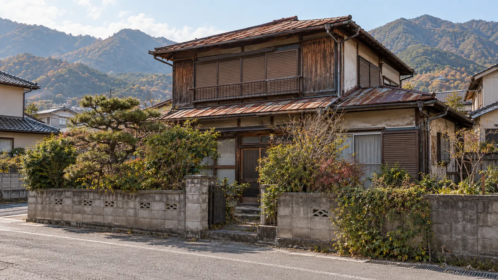 上田市の住宅街に建つ、築年数の古い木造2階建ての家
