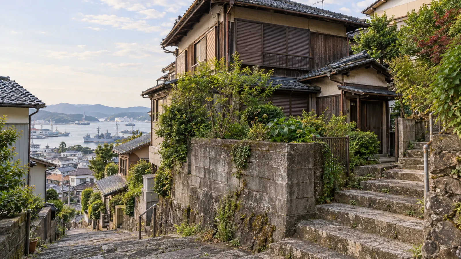 佐世保市の住宅街に建つ、築年数の古い木造2階建ての家