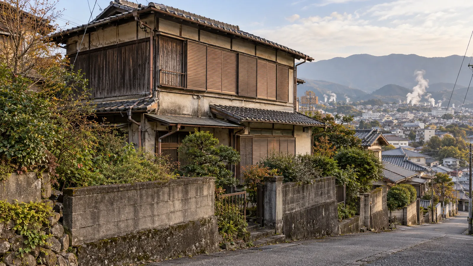 別府市の住宅街に建つ、築年数の古い木造2階建ての家