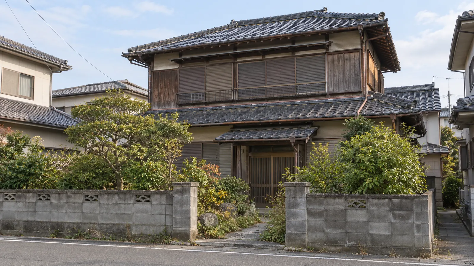中津市の住宅街に建つ、築年数の古い木造2階建ての家