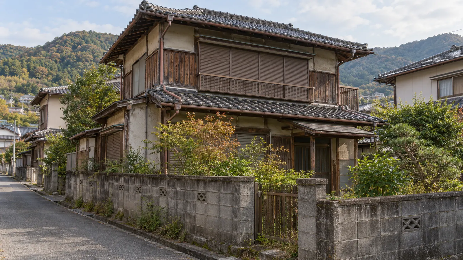 津山市の住宅街に建つ、築年数の古い木造2階建ての家