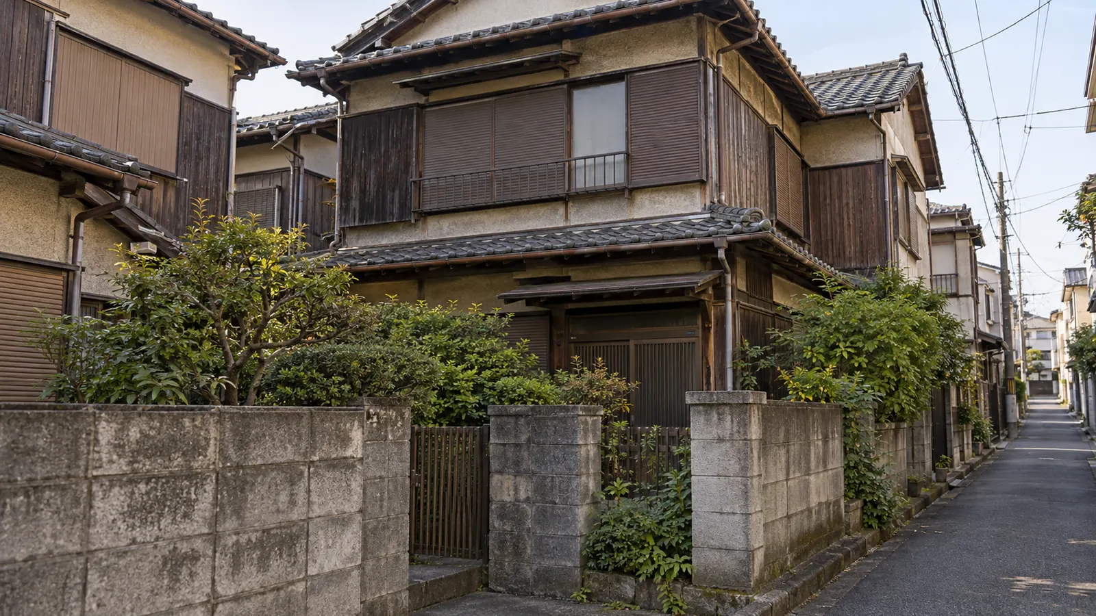 東大阪市の住宅街に建つ、築年数の古い木造2階建ての家