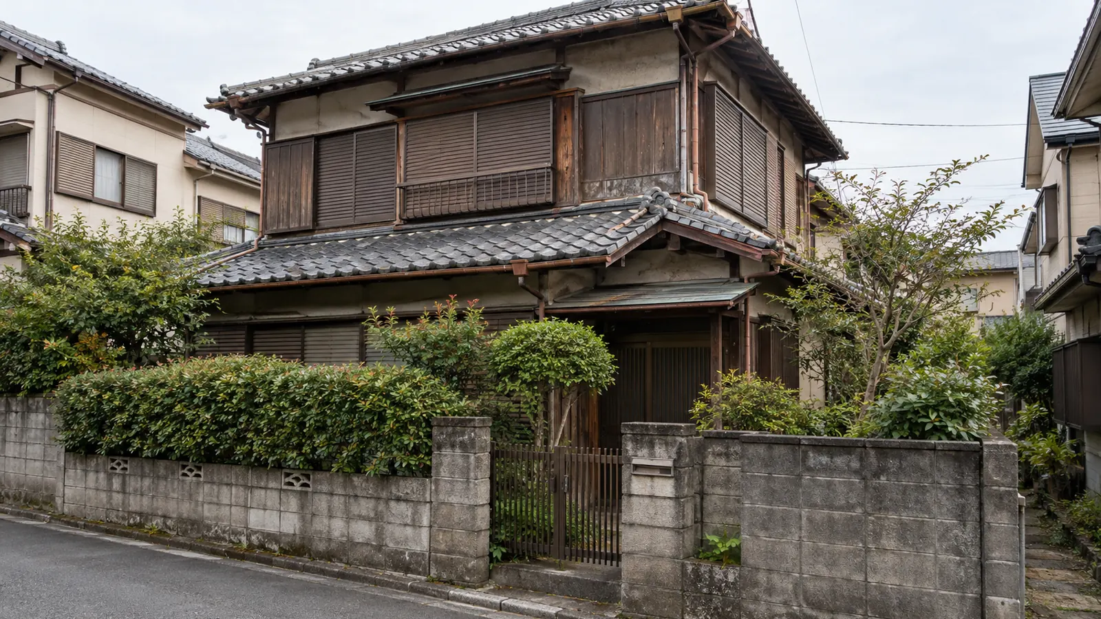 茨木市の住宅街に建つ、築年数の古い木造2階建ての家