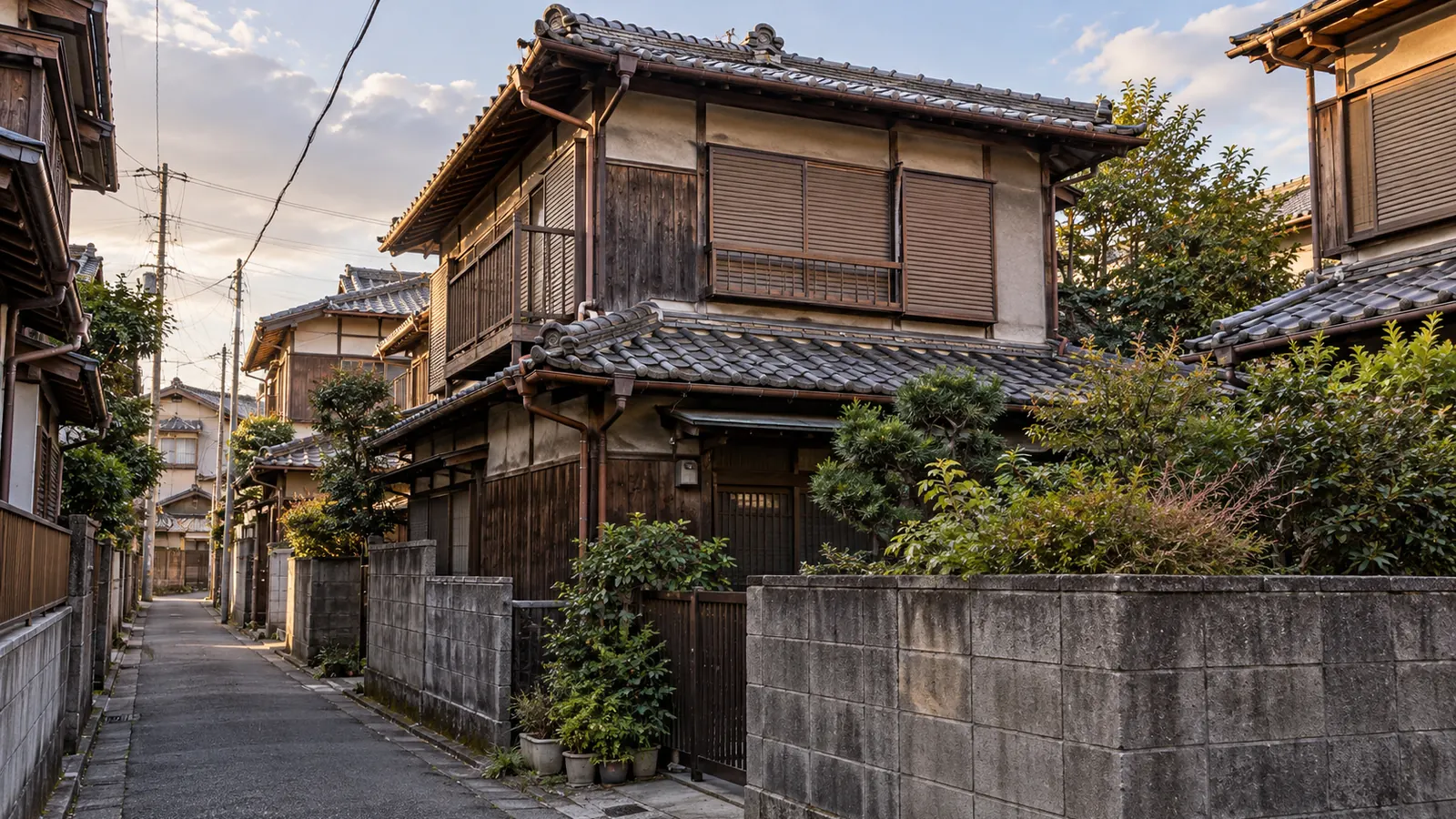 岸和田市の住宅街に建つ、築年数の古い木造2階建ての家