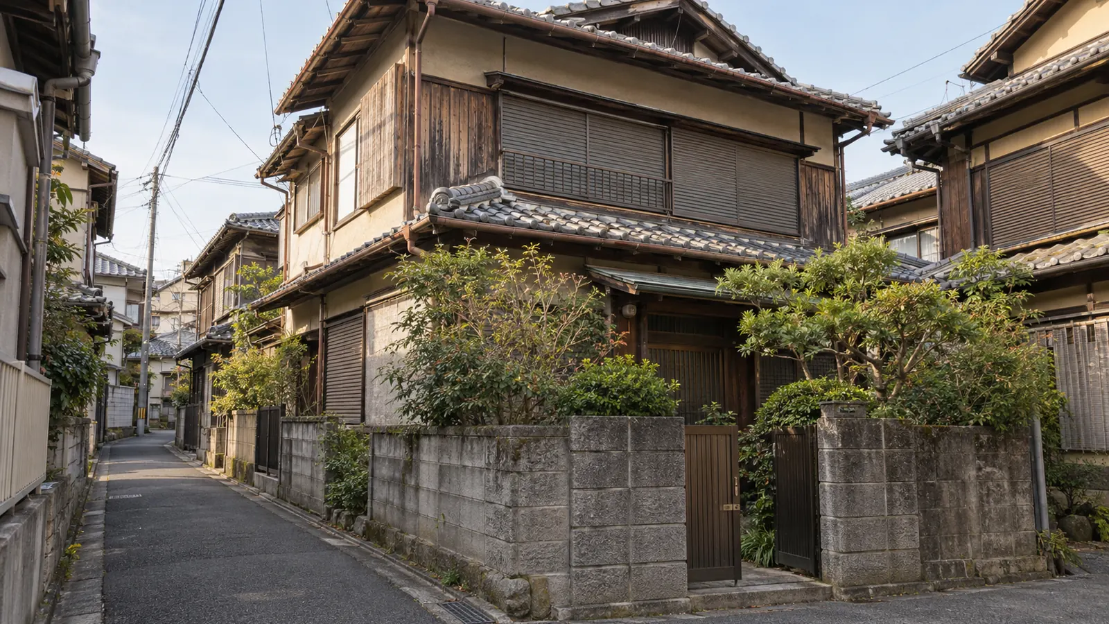 寝屋川市の住宅街に建つ、築年数の古い木造2階建ての家