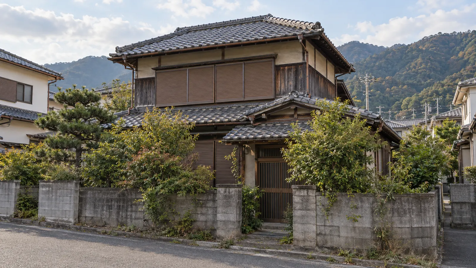 高槻市の住宅街に建つ、築年数の古い木造2階建ての家
