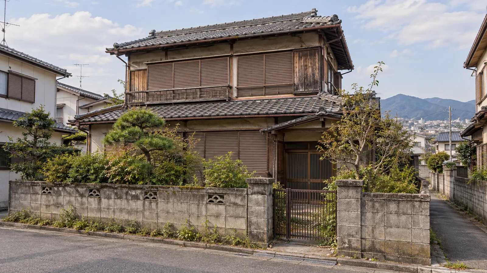 八尾市の住宅街に建つ、築年数の古い木造2階建ての家