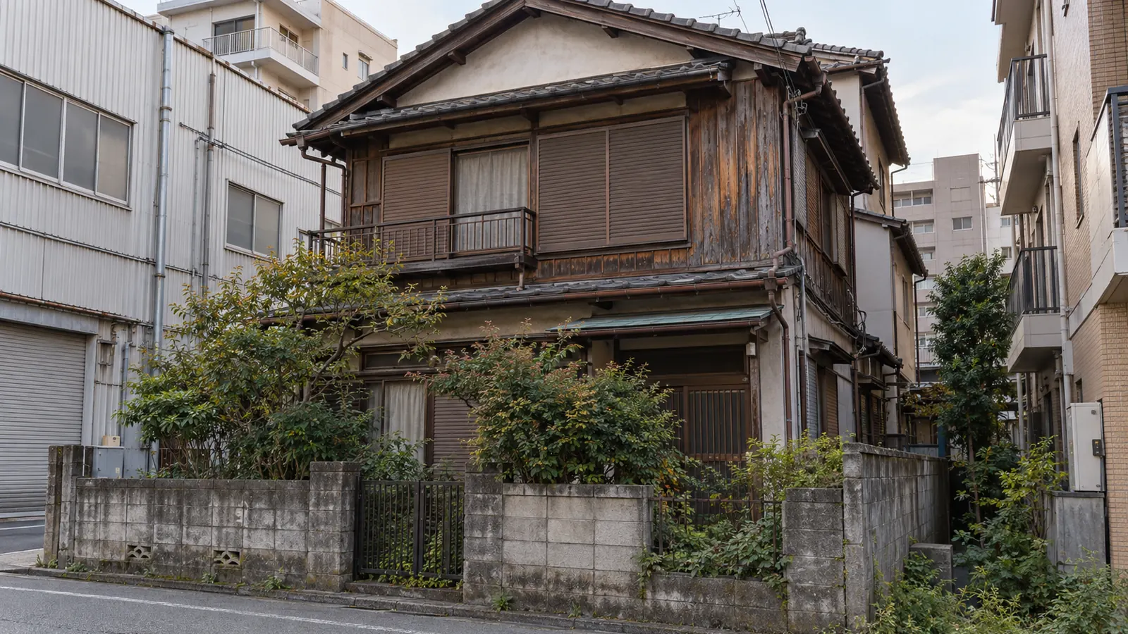 川口市の住宅街に建つ、築年数の古い木造2階建ての家