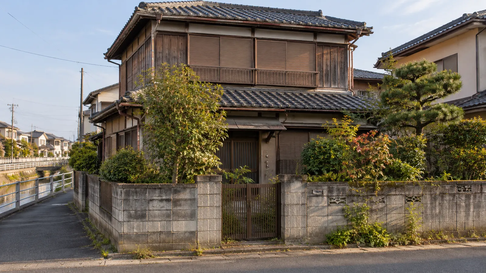 越谷市の住宅街に建つ、築年数の古い木造2階建ての家