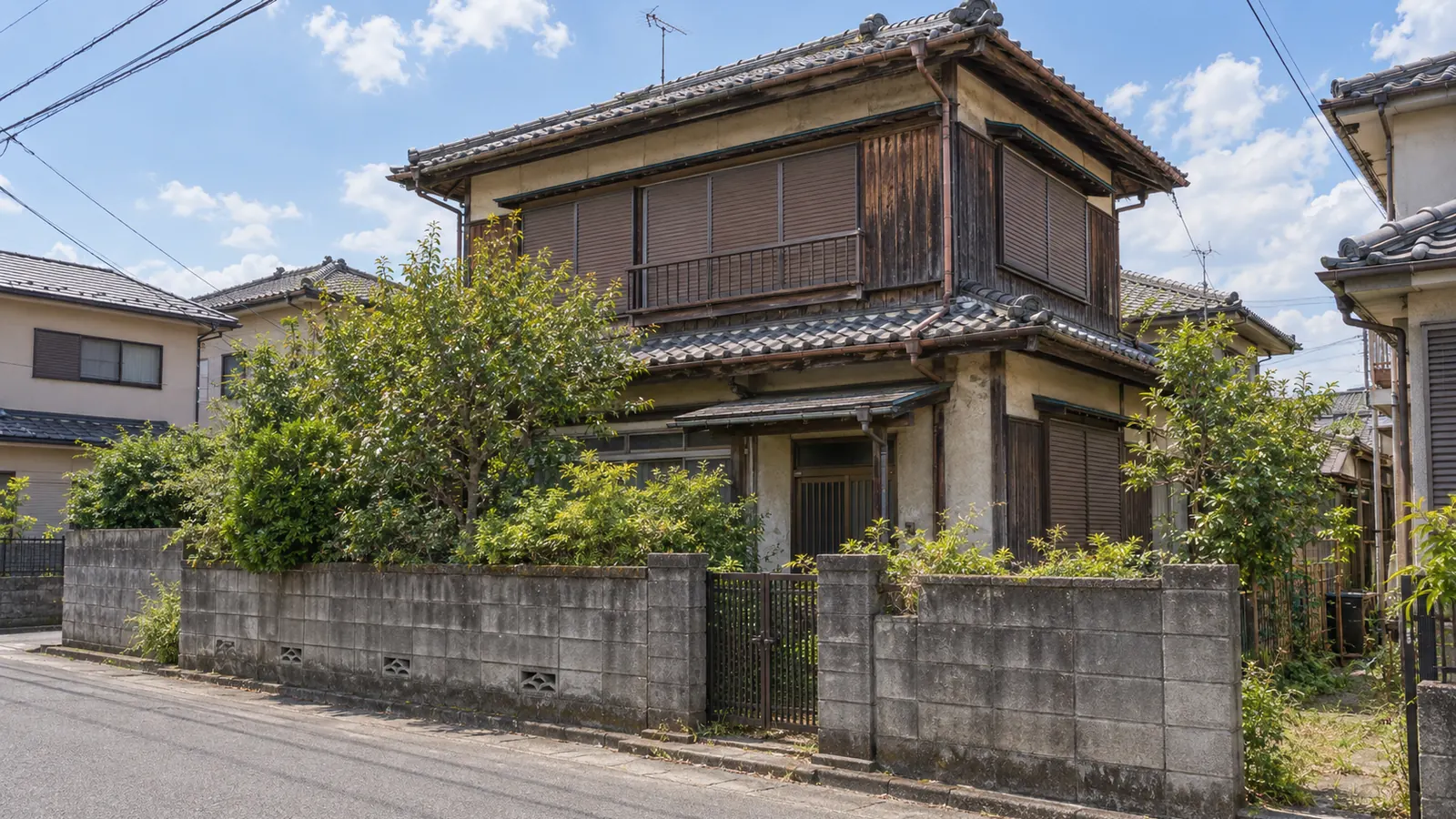 熊谷市の住宅街に建つ、築年数の古い木造2階建ての家