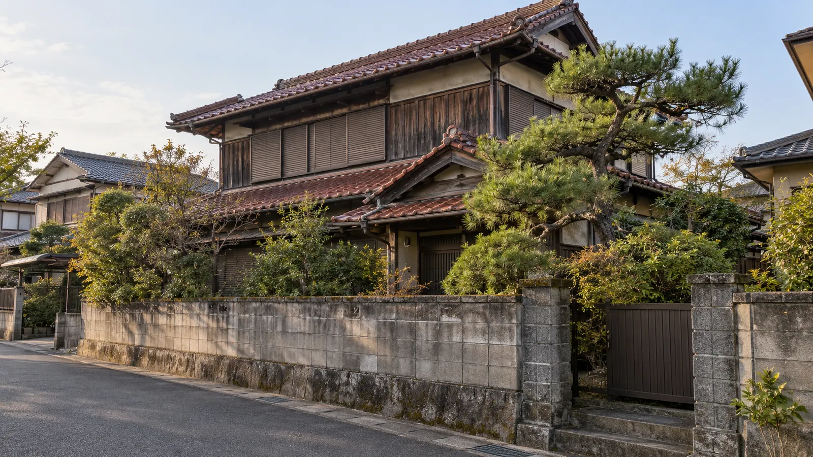出雲市の住宅街に建つ、築年数の古い木造2階建ての家