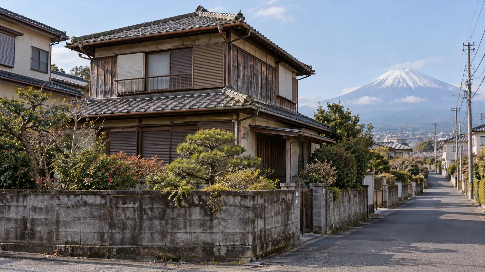 富士市の住宅街に建つ、築年数の古い木造2階建ての家