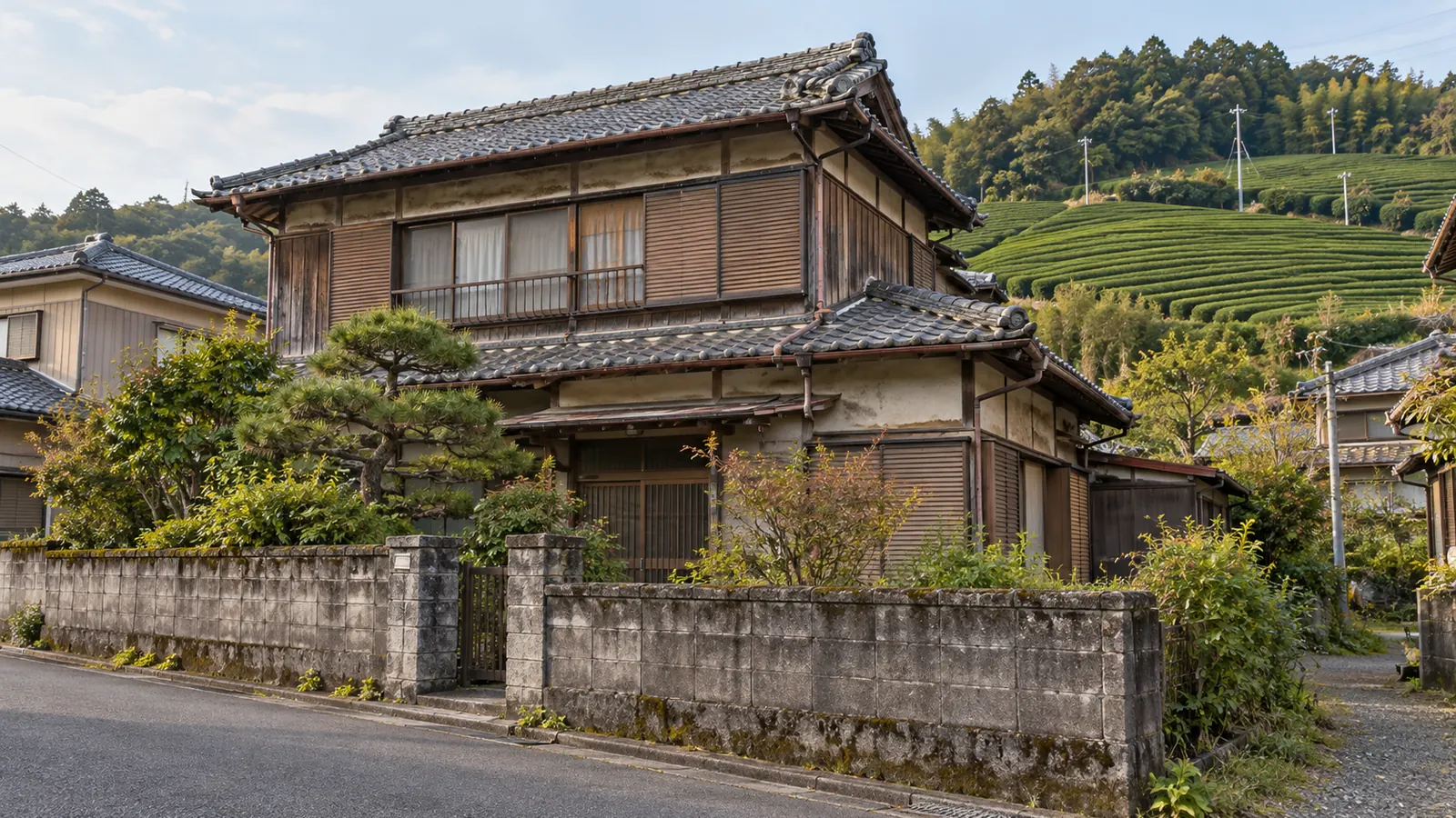掛川市の住宅街に建つ、築年数の古い木造2階建ての家