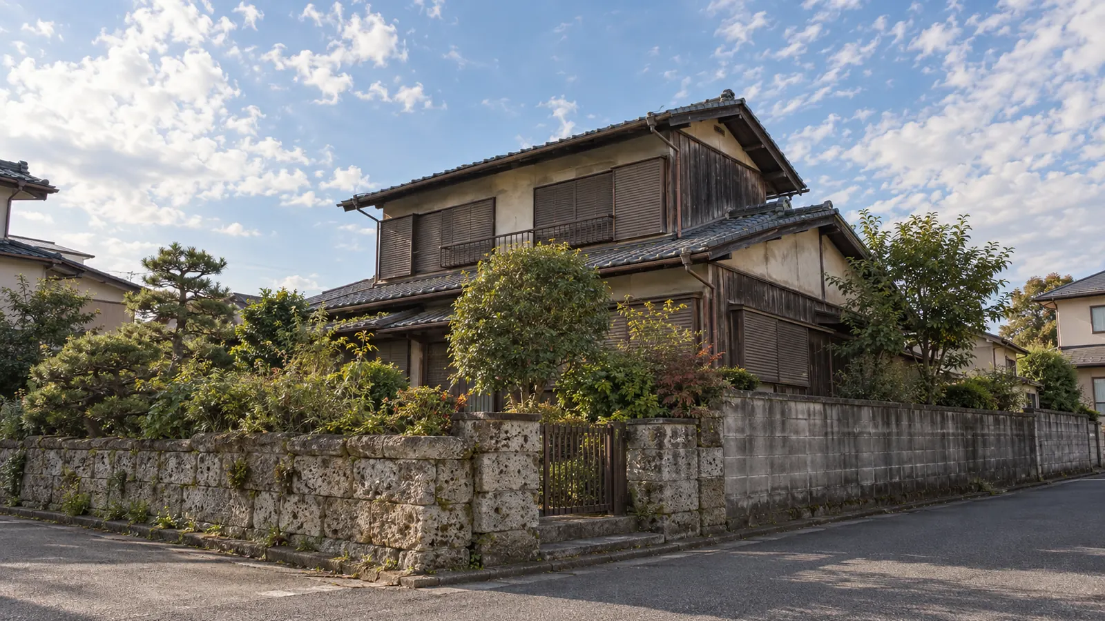 宇都宮市の住宅街に建つ、築年数の古い木造2階建ての家