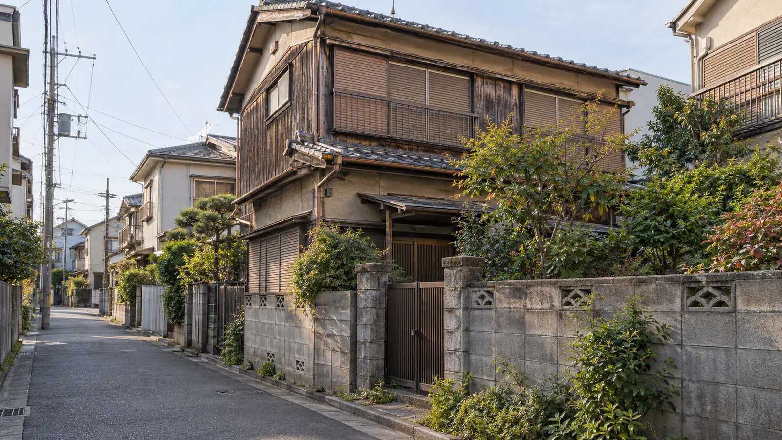 足立区の住宅街に建つ、築年数の古い木造2階建ての家